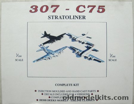 Herb Deeks 1/144 Boeing 307 Stratoliner or C-75 Transport- Pan Am Clippers 'Flying Cloud' 'Comet' and 'Rainbow'/ TWA Civil / TWA US Army 'Zuni' 'Cherokee' 'Apache' or 'Navajo' plastic model kit